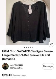 H&amp;M Black Rib Knit Crop Cardigan
