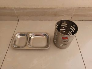 Unused Steel Plate and Cutlery Holder Stand