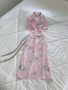 Vintage Pink Floral Cheongsam Dress