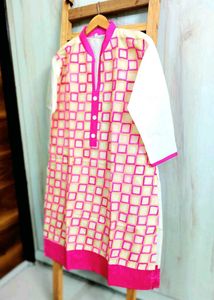 Elegant Pink &amp; offWhite Kurti-Size-38-40
