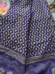 Elegant Blue Saree with Golden Print