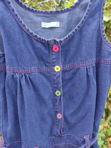 Denim Romper with Colorful Buttons