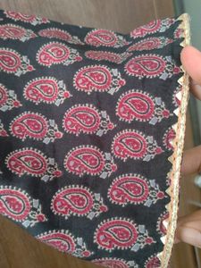 Black With Maroon Chanderi Silk Kurti