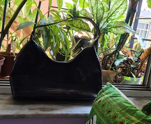 Chic Black Croc Embossed Hobo Bag