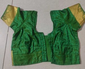 Elegant Green Silk Blouse with Gold Border