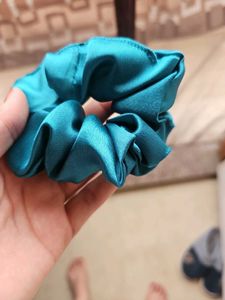 Set Of 3 L,M,S  Teal Blue Satin Scrunchie