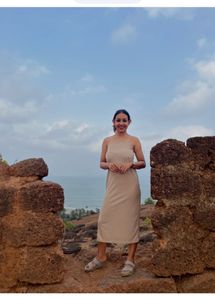 Sleek Beige Strappy Midi Dress