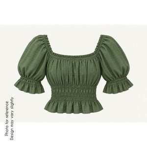 Smocked Puff Sleeve Crop Top
