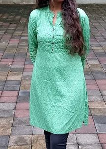 Green Printed Cotton Kurta