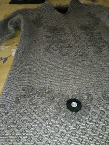 Gray Embroidered Sweater Dress