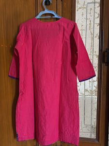 Vibrant Pink Kurta with Embellished Neckline