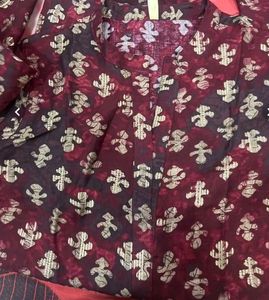 Maroon &amp; Gold Printed Tunic Kurta