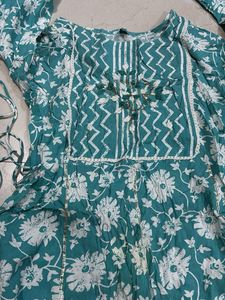 Teal Floral Print Kurta Set