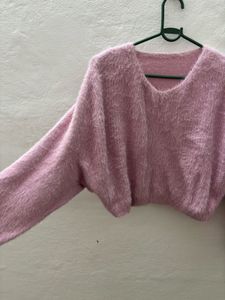 Fluffy Pink Cropped Sweater
