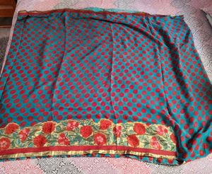 Beautiful Teal Saree with Red Polka Dots