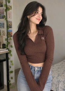 Forever 21 Ribbed Collared Crop Top