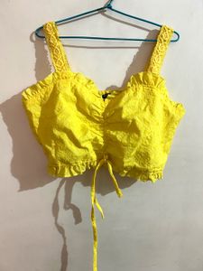 Yellow Ruffle Tie-Up Crop Top