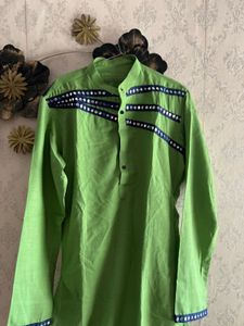 Navratri Vibrant Green Kurta with Mirror Work