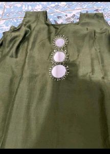 Stylish Olive Green Kurta Set with Mirror Work