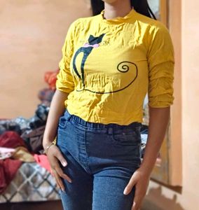 Yellow Cat Print Top