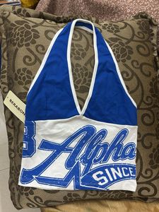 Blue & White "Alpha Since" Halter Top