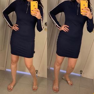 H&amp;M Navy Blue Casual Dress with Striped Sleeves