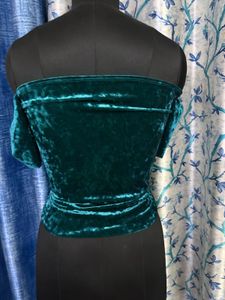 Elegant Teal Velvet Top &amp; Green Skirt Set