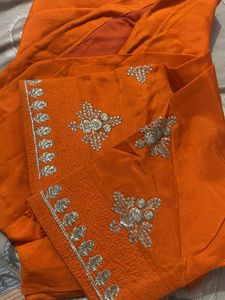 Designer Orange Kurta Set with Silver Embroidery