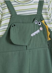 Cute Dinosaur Overalls &amp; Striped Tee Set