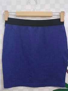 (700)Blue Mini Skirt with Textured Detail