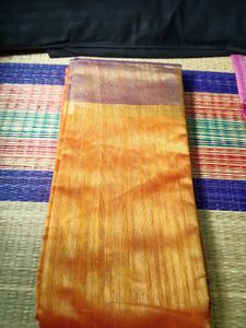 Vibrant Orange semi- Silk Saree without blouse