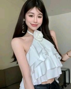 White Ruffled Halter Neck Top