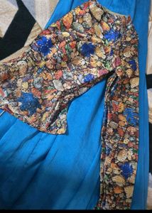 Beautiful Floral Top &amp; Blue Skirt Set