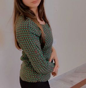 Green Geometric Print Long Sleeve Top