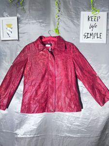 Chic red  Textured  leather Jacket