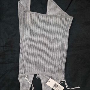 Ribbed Halter Neck front opening top