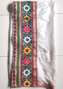 Embroidered White Navratri Dupatta