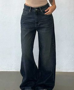 Vitange style Wide Leg Blue Denim Jeans