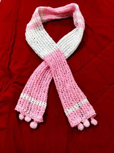 Handmade Pink &amp; White Striped Scarf
