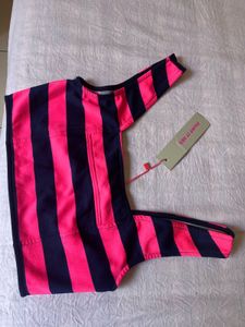 Pink &amp; Navy Striped Crop Top