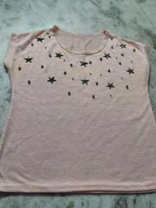Sparkly Star Embellished Pink Top