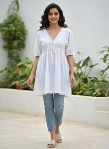 M&S White Boho Lace Trim Top  Size fits L–X