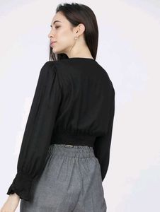 Black Cropped Button-Up Top