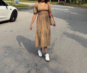 Khaki coloured modest dress
