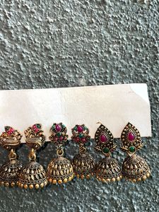 Set of 3 Ethnic Jhumka Earrings