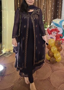 Elegant Embroidered Purple Kurta Set