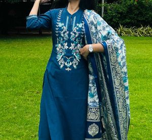 Embroidered Teal Kurta Set with Dupatta
