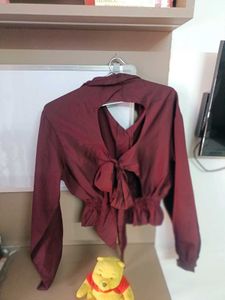 Maroon Collared Button-Up Tunic crop top