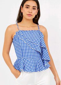 Blue Gingham Ruffle Cami Top