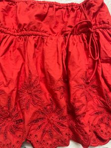 Chic Red Embroidered Mini Skirt